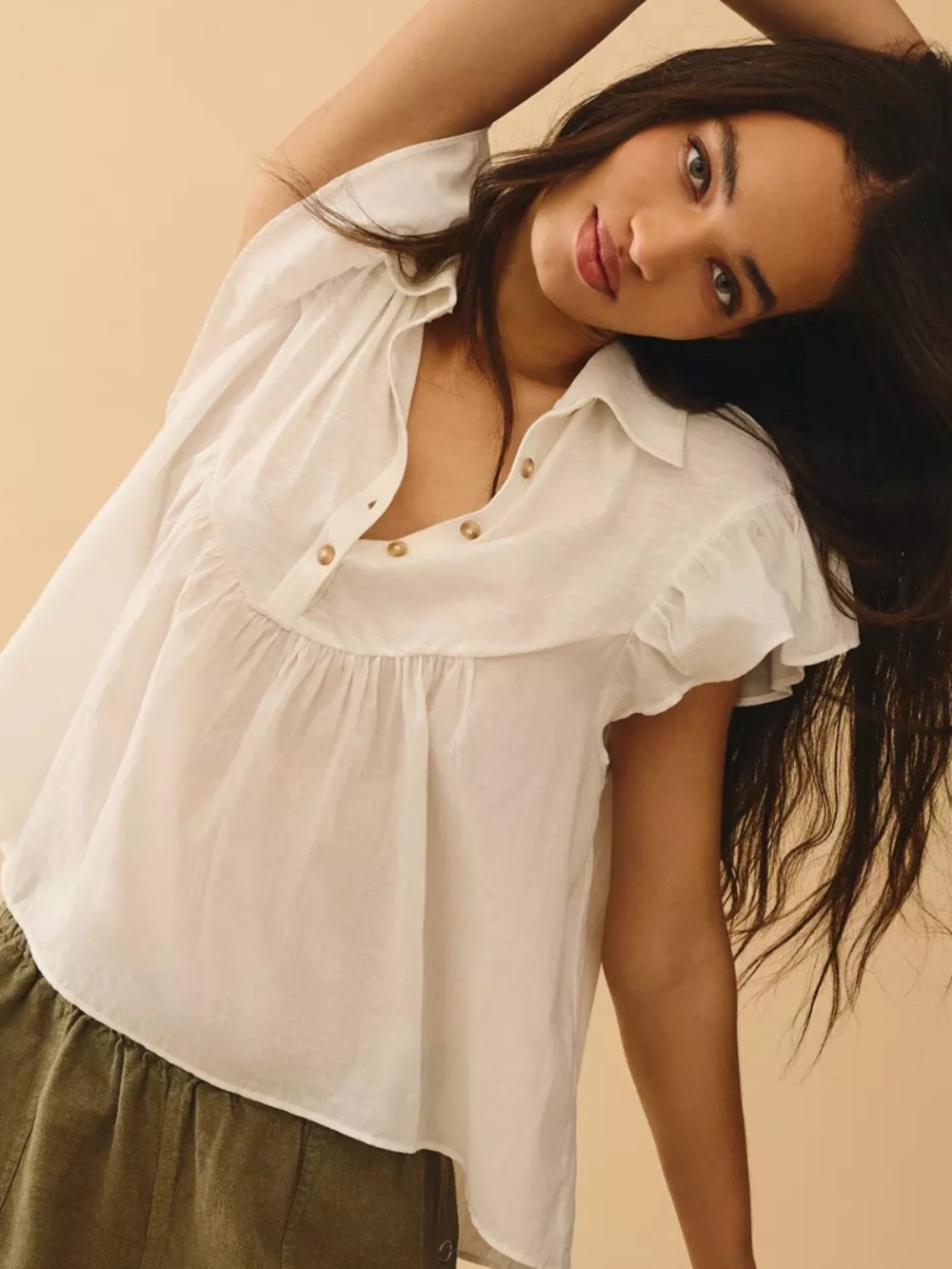 Anthropologie Pilcro Flutter sleeve babydoll top, size XL